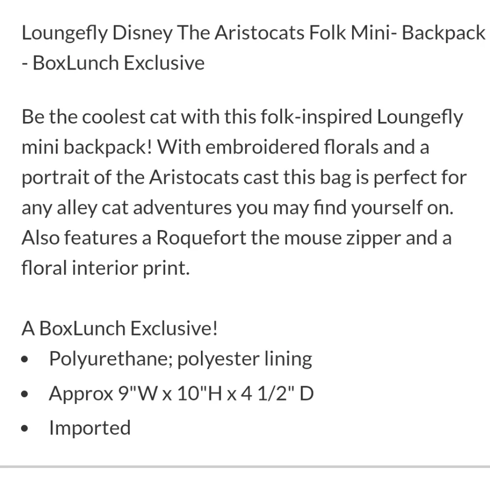 Disney x Loungefly Black Floral Aristocats Mini Backpack
